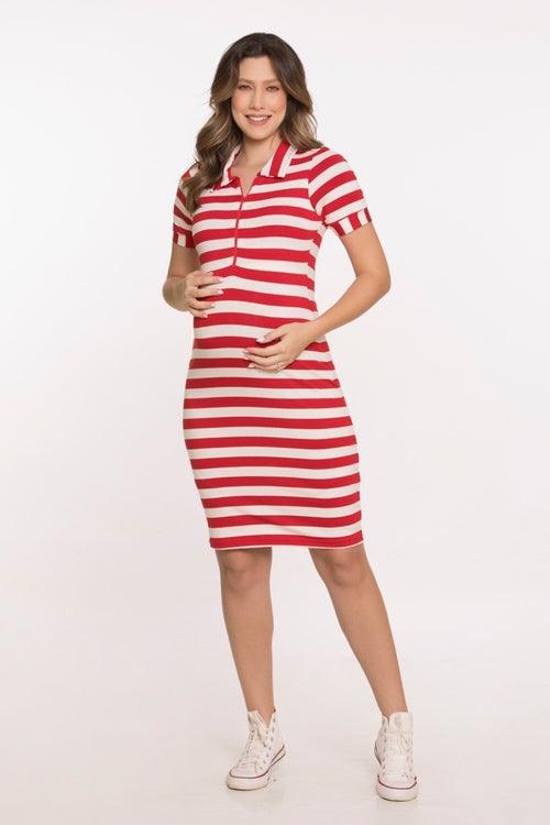 RED STRIPED MATERNITY DRESS - ZIPPER NURSING TOP DRESS DESIGN - AJ MATERNITY CLOTHING