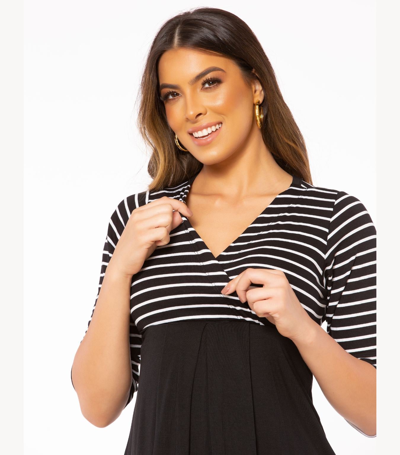 Black Striped Maternity Dress top