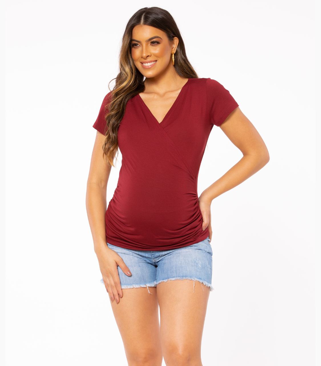 Burgundy Maternity Tank Top - Crossover/Wrap Nursing Top from front