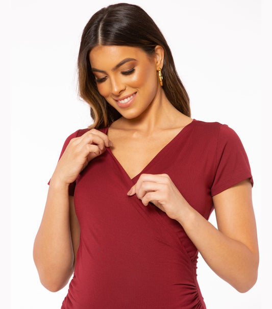 Burgundy Maternity Tank Top - Crossover/Wrap Nursing Top