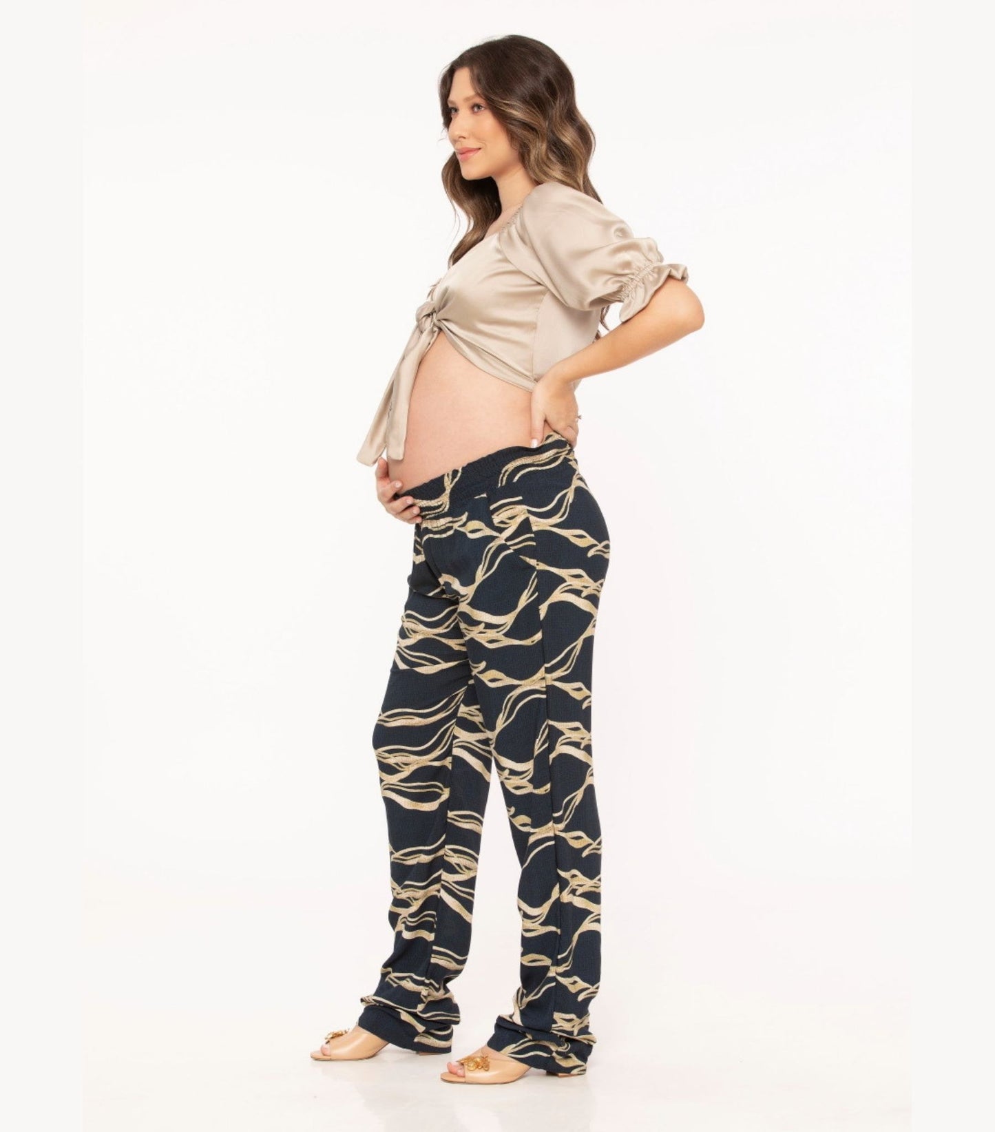 Khaki Maternity Crop Top side