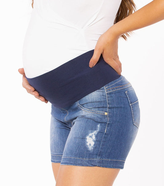 Maternity Shorts Denim Navy Blue For Pregnancy