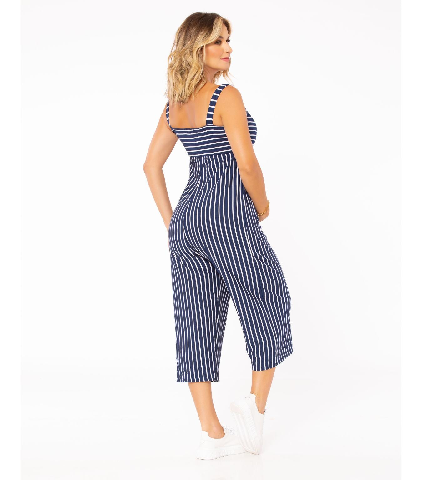 Maternity Pantacourt Jumpsuit with Nursing Top - Navy Blue