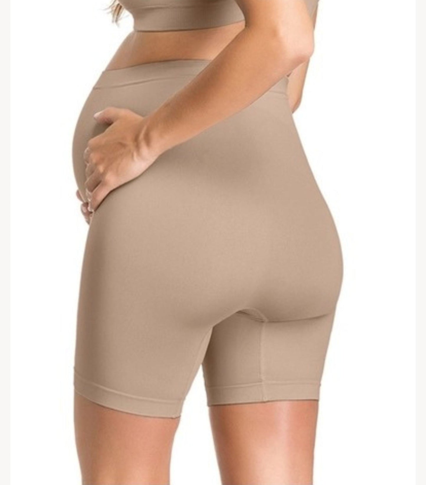 Beige Seamless Maternity Shapewear Long Shorts