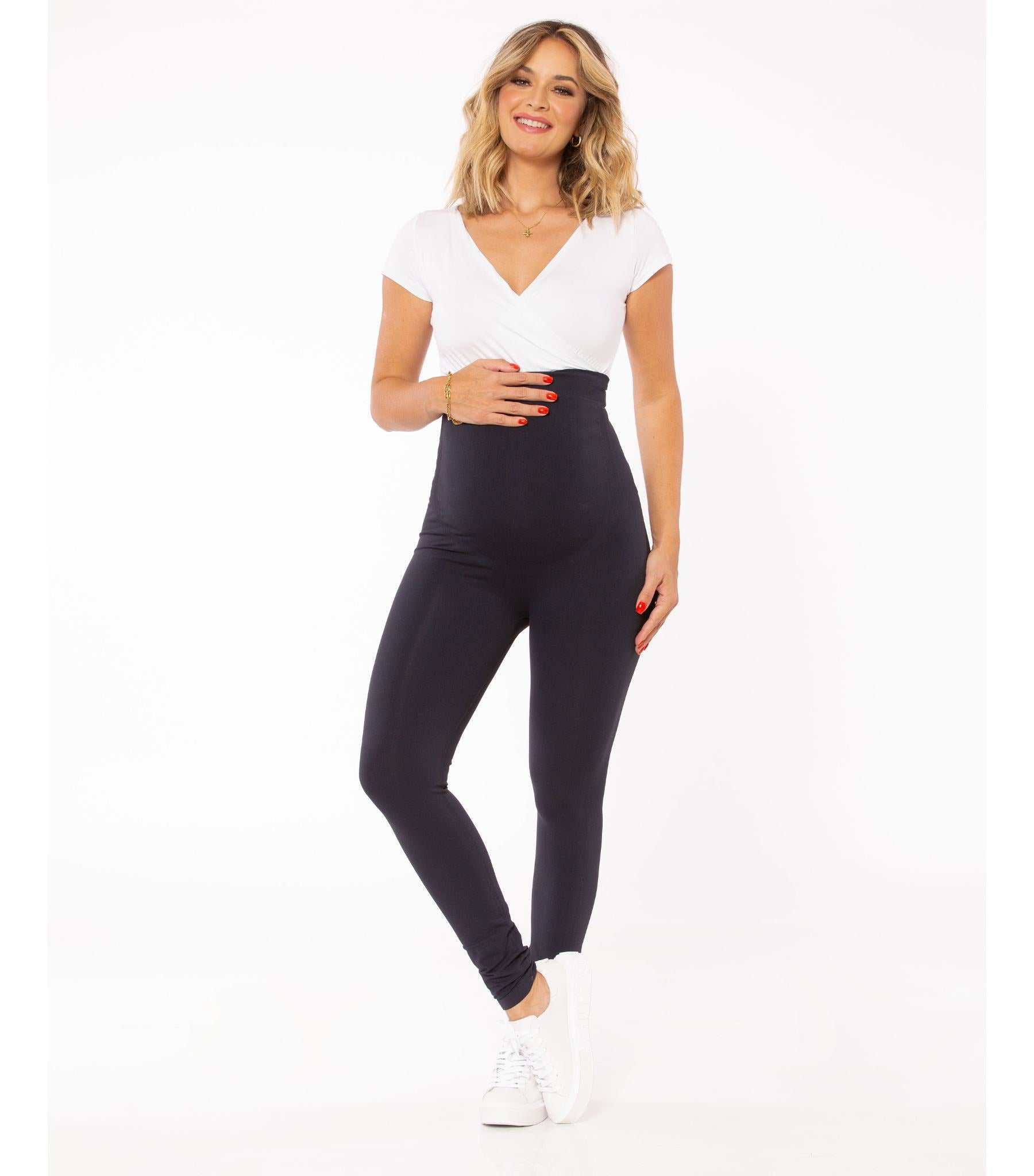 Black Maternity Leggings - Seamless with Belly Support