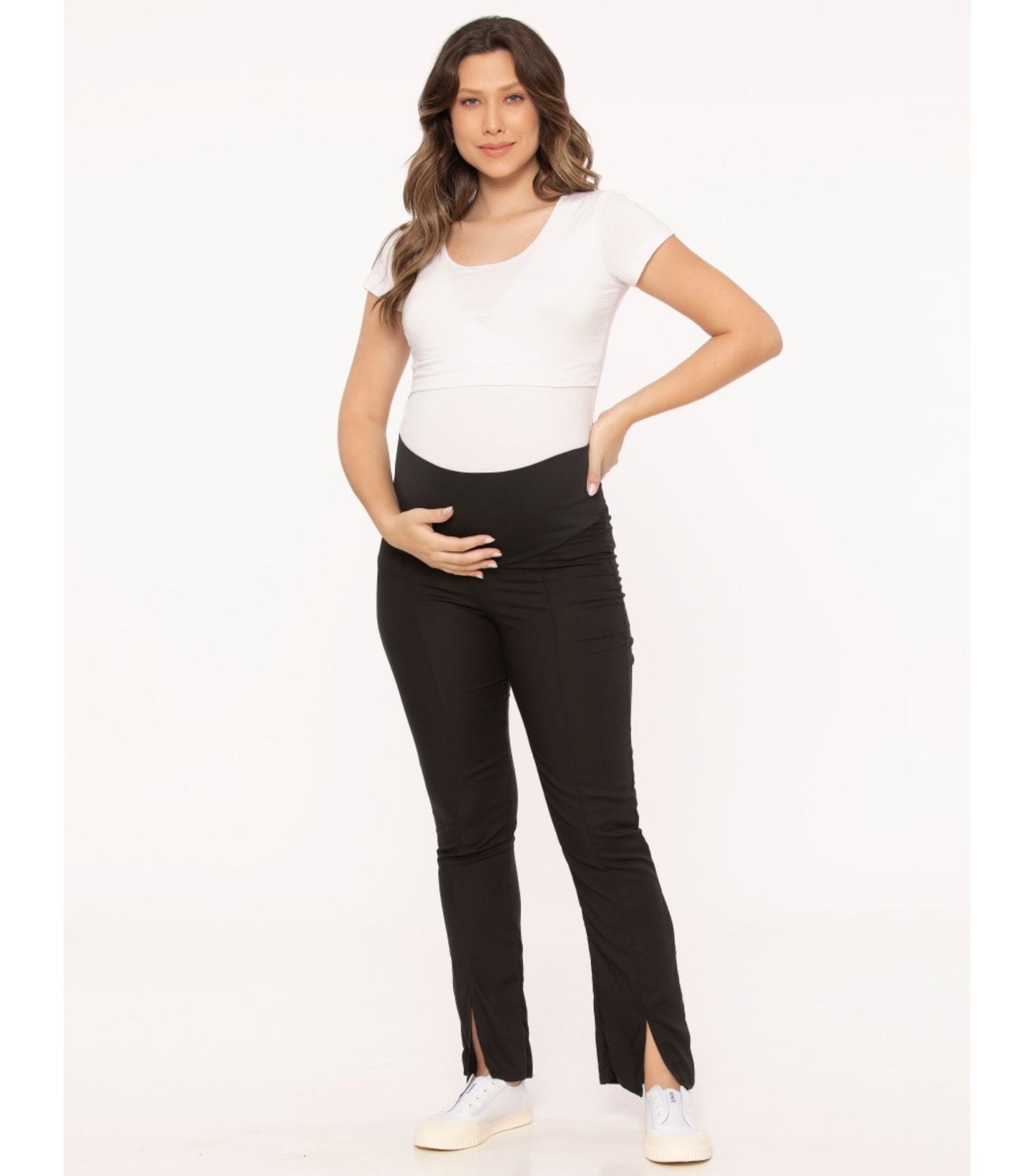 Black Maternity Pants with Cut - Out Design