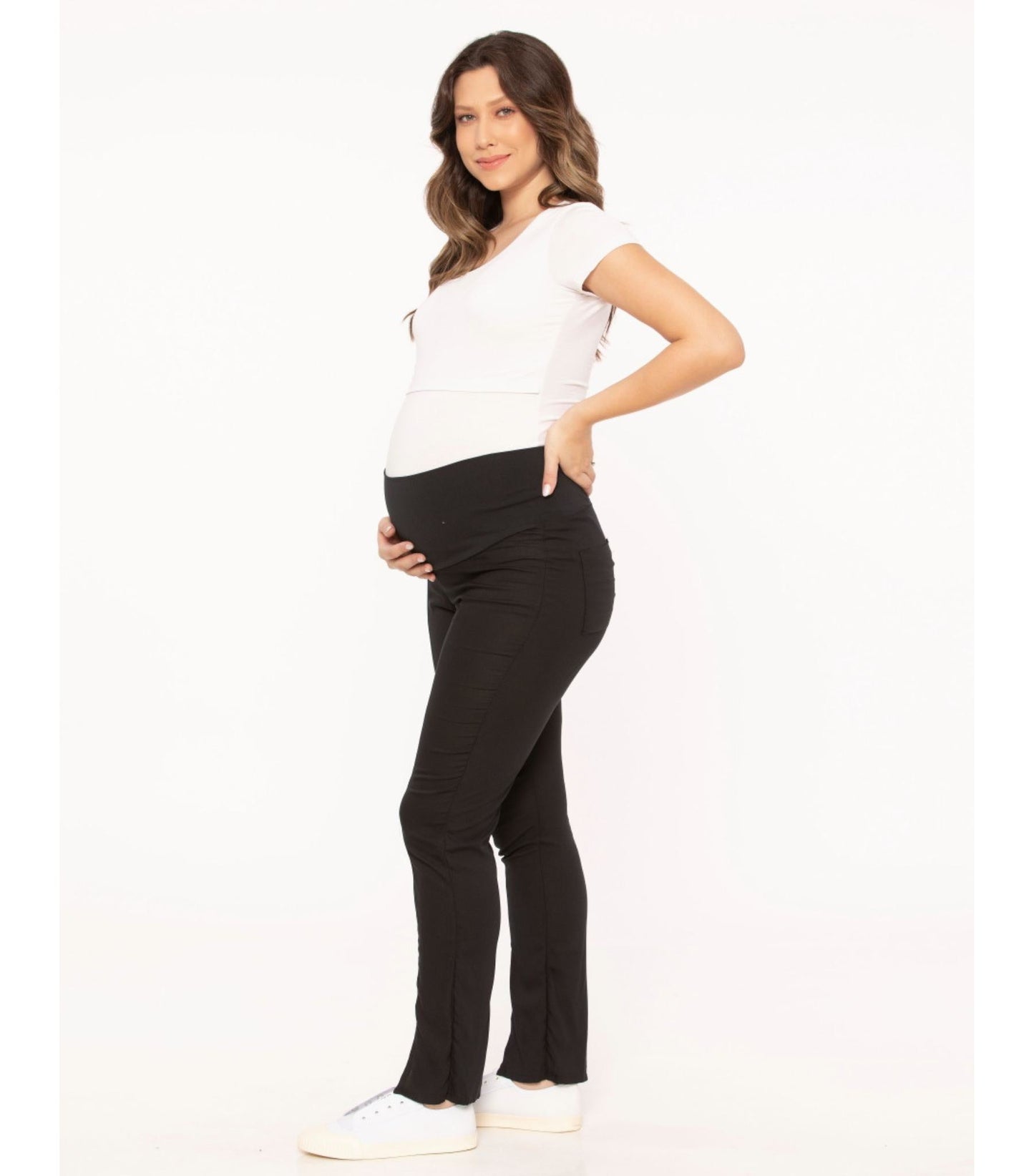 Black Maternity Pants with Cut - Out Design