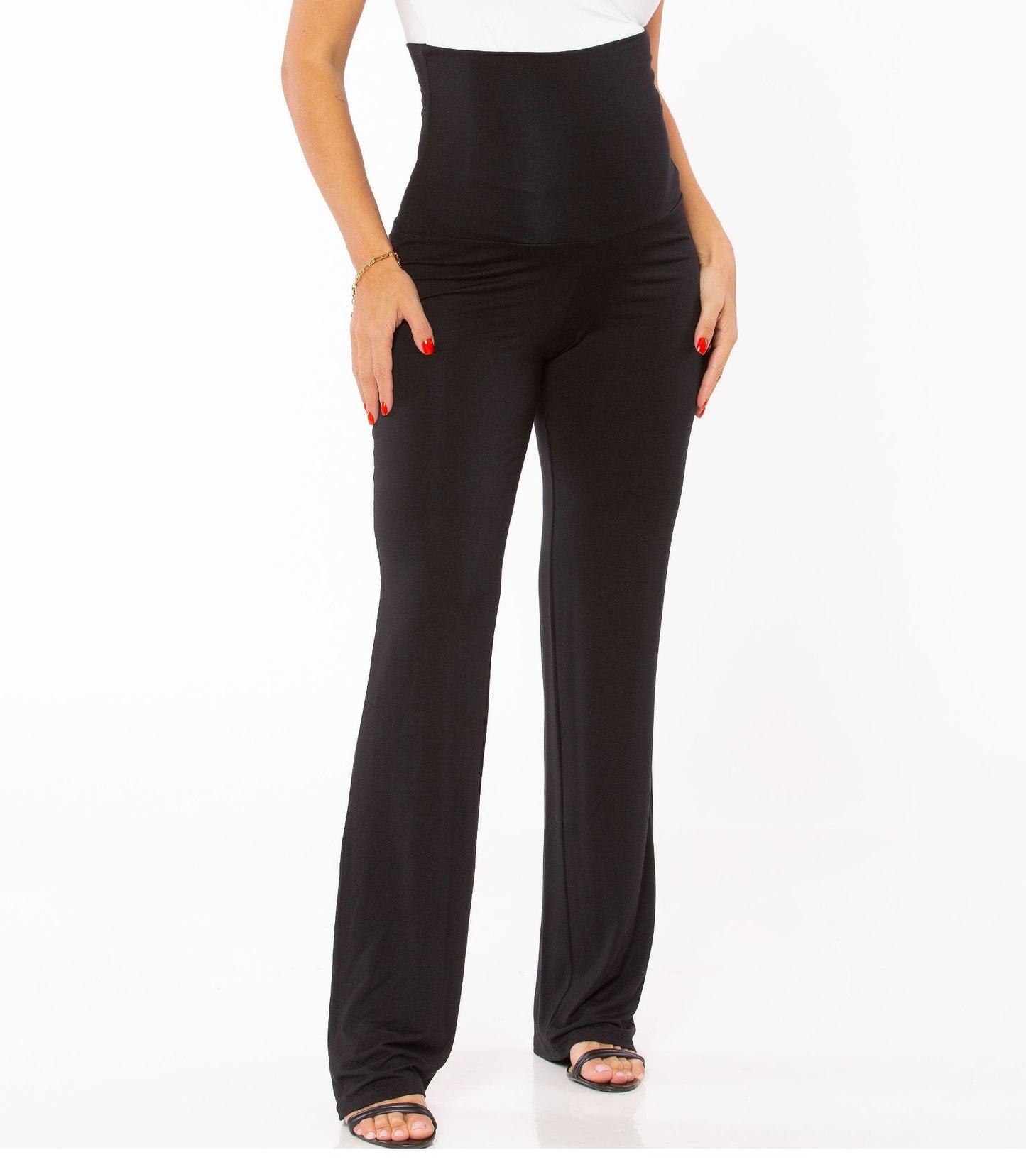 Black Maternity Yoga Pants - High Waist Bootcut Design