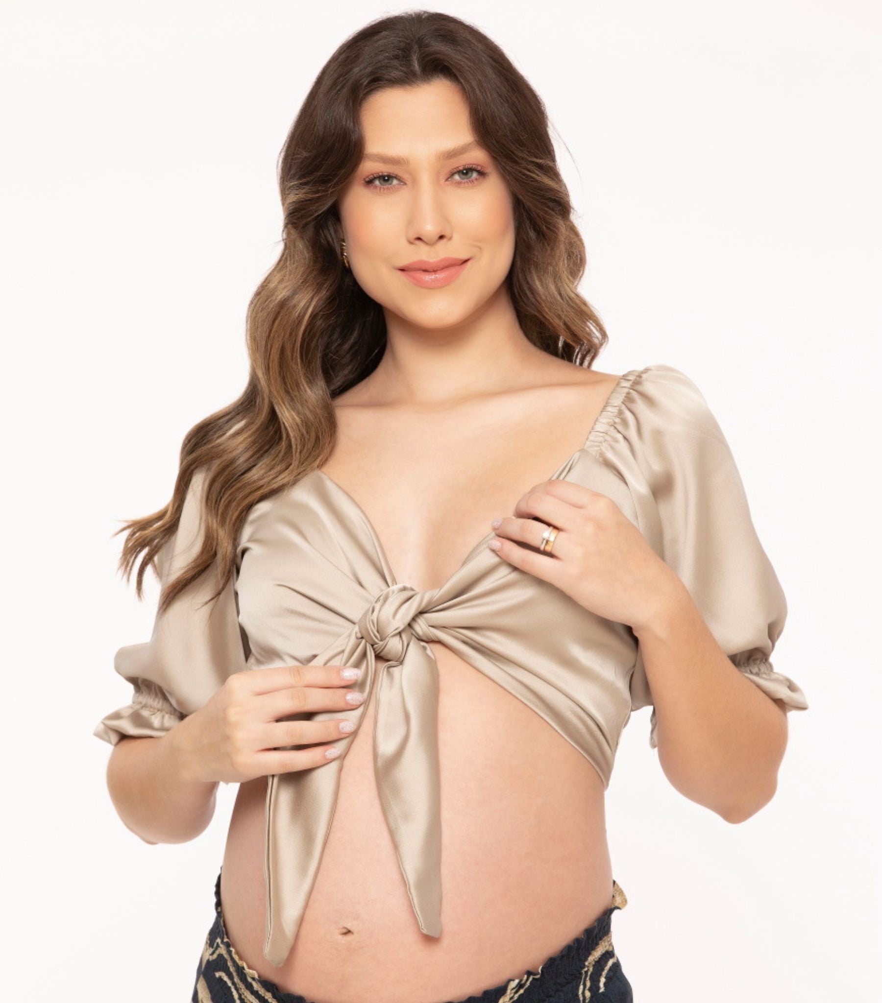 Khaki Maternity Crop Top - Maternity Photoshoots Wear