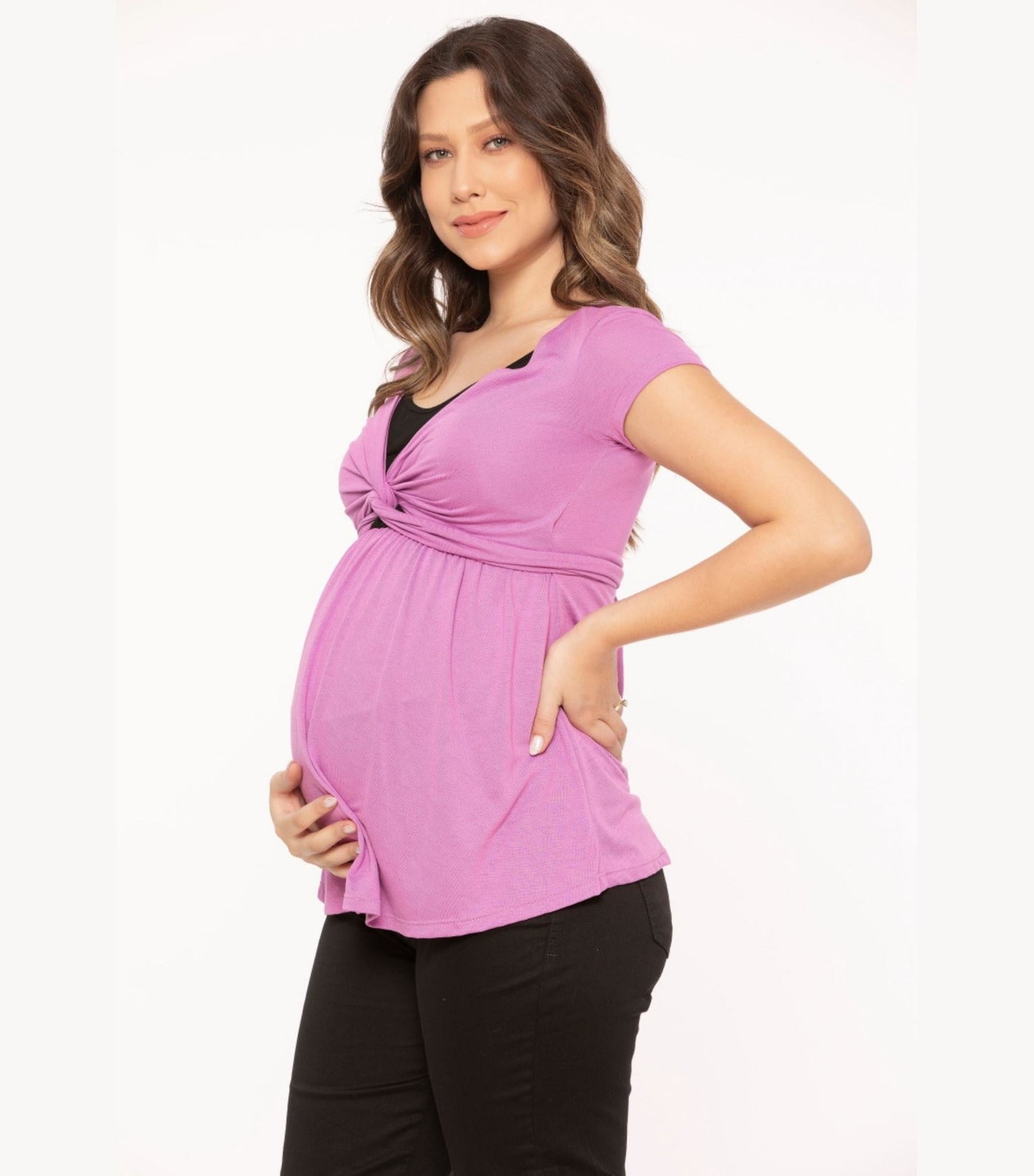 Lilac & Black Maternity Smock Top - Twisted Nursing Top