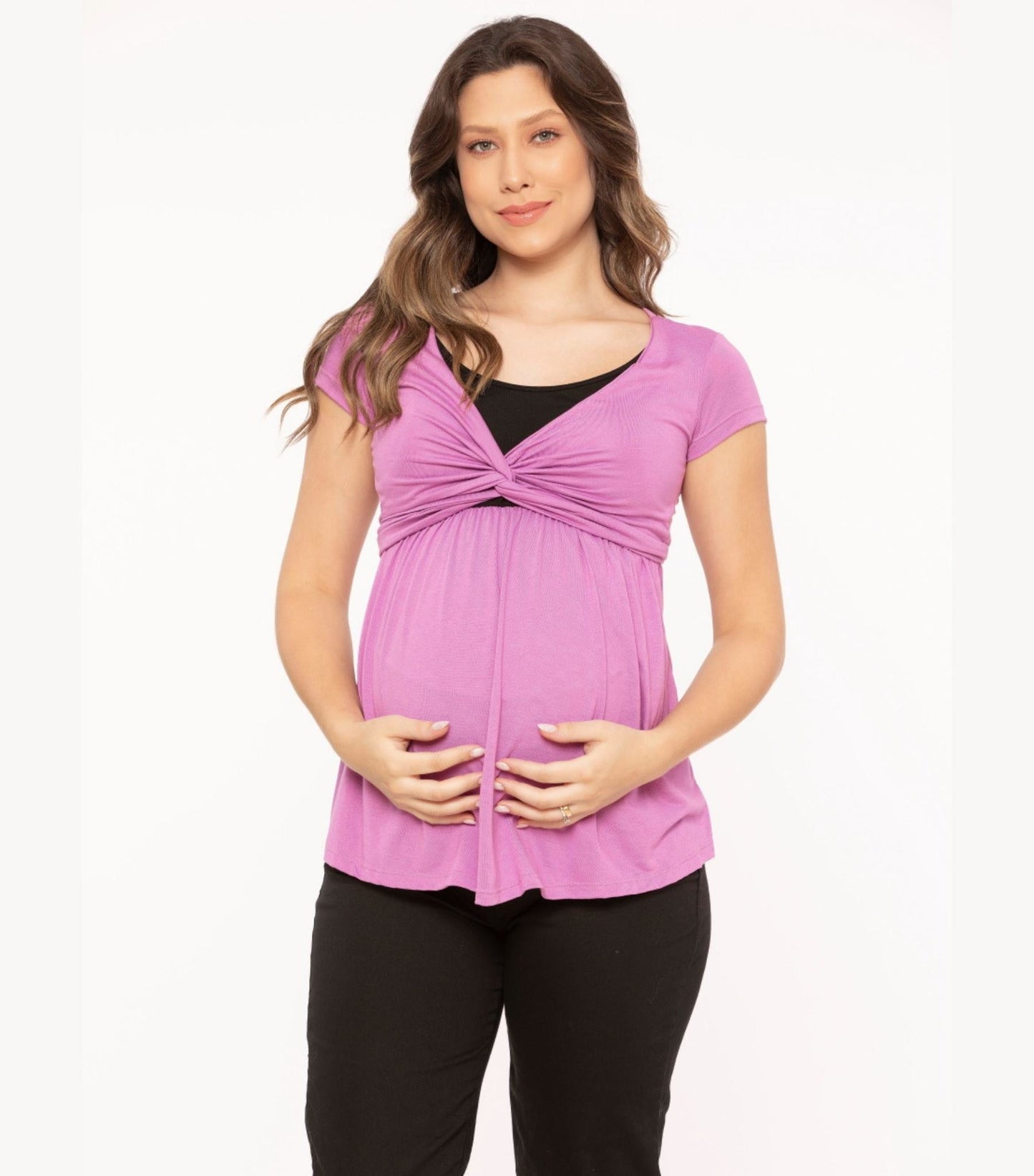 Lilac & Black Maternity Smock Top - Twisted Nursing Top