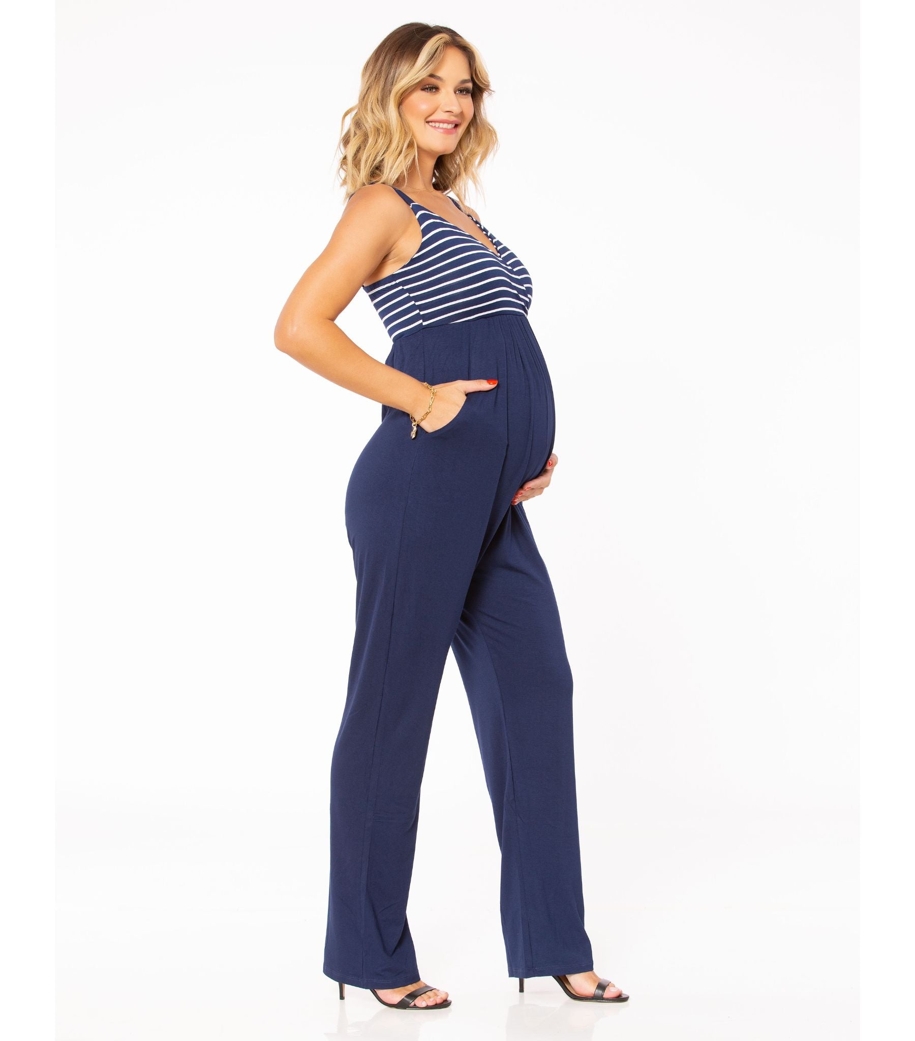 Maternity Jumpsuit Navy Blue - Striped Nursing Top