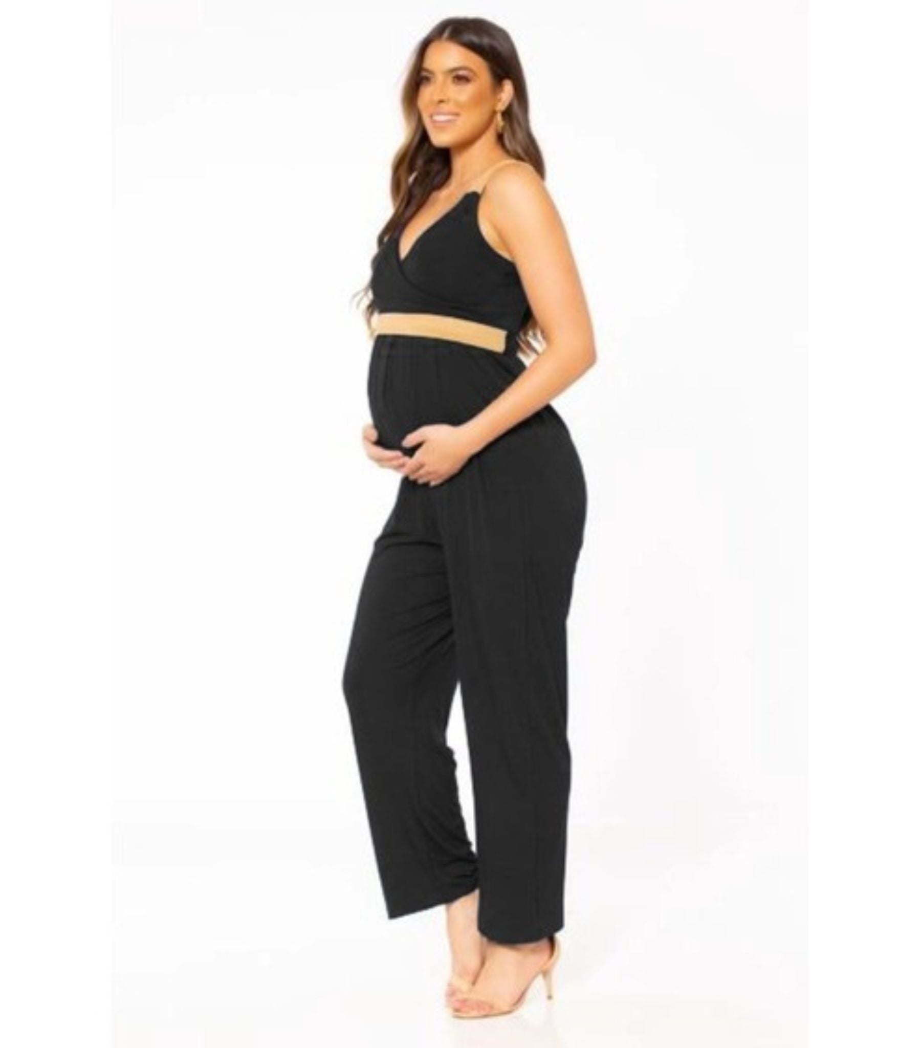 Maternity Jumpsuit with Scoop Nursing Top - Black