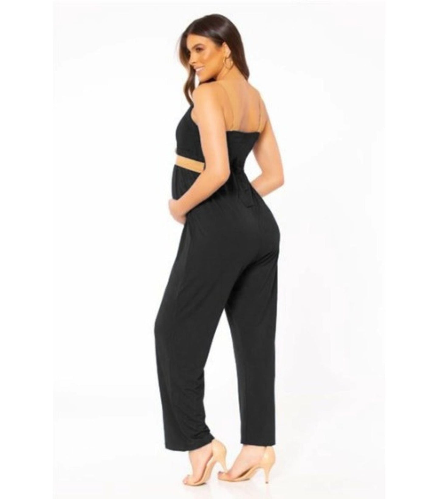 Maternity Jumpsuit with Scoop Nursing Top - Black