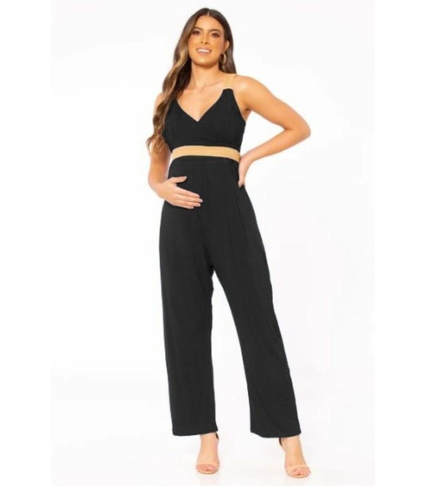 Maternity Jumpsuit with Scoop Nursing Top - Black