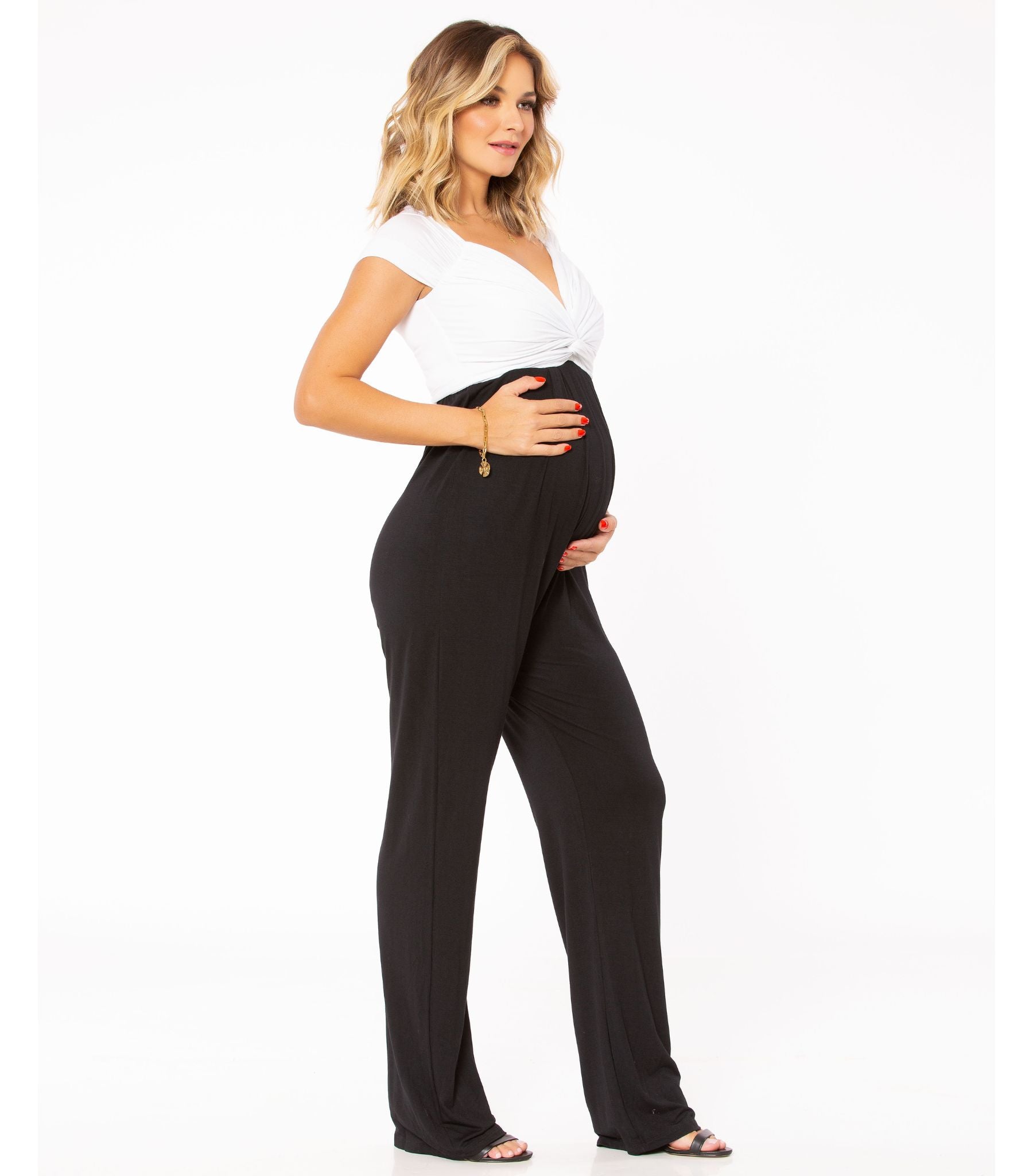 Maternity Jumpsuit with Wrap Nursing Top - Black & White