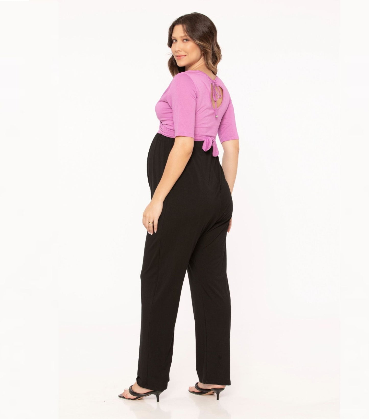 Maternity Jumpsuit with Wrap Nursing Top - Lilac