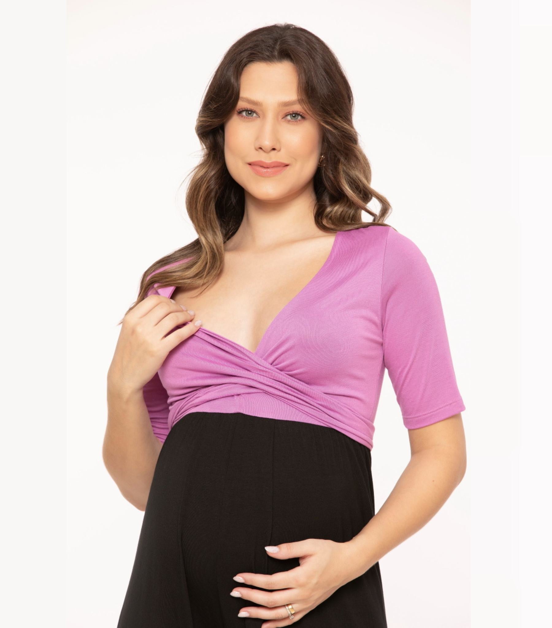 Maternity Jumpsuit with Wrap Nursing Top - Lilac