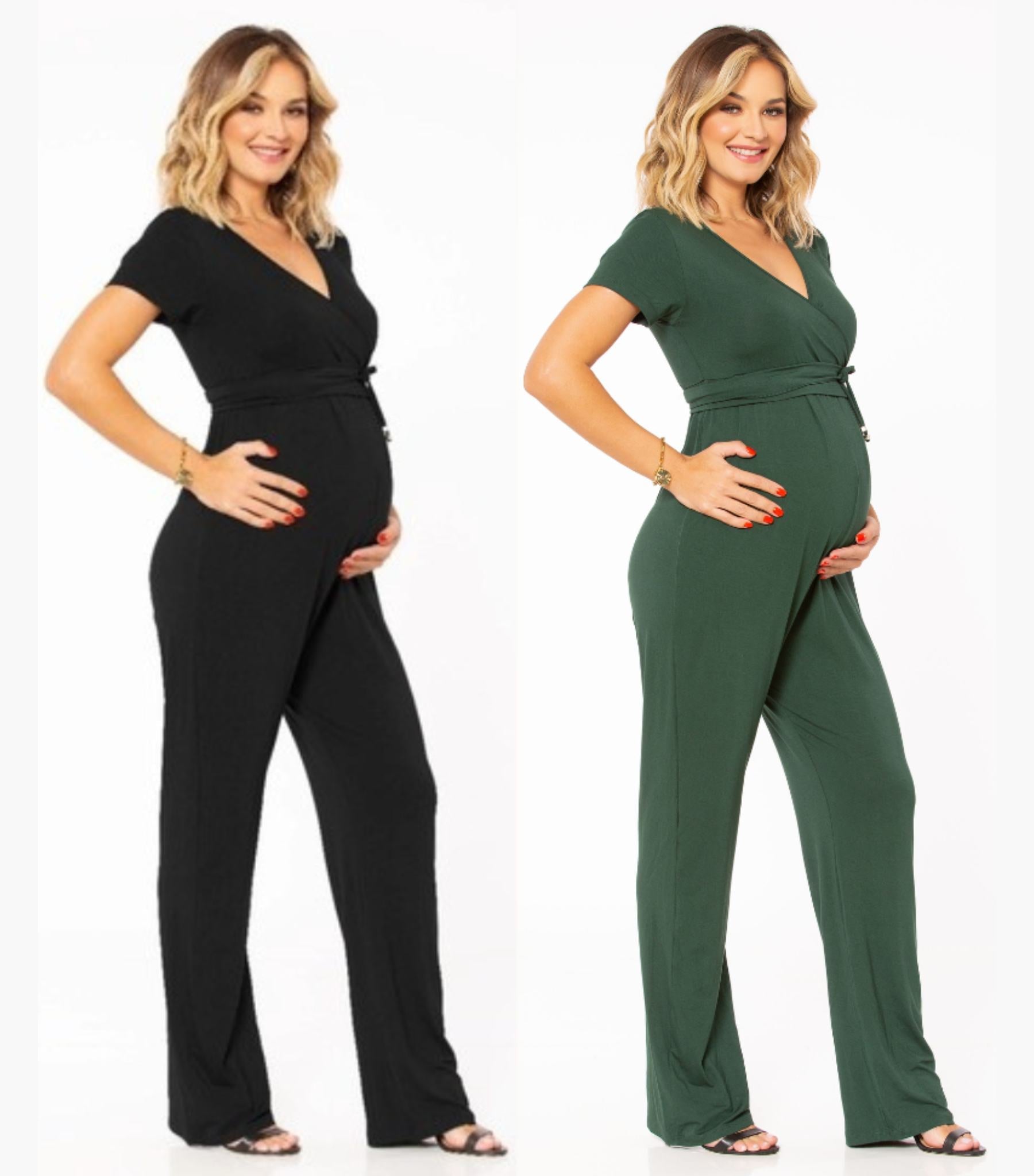 Maternity Jumpsuit Wrap Nursing Top - Black or Green