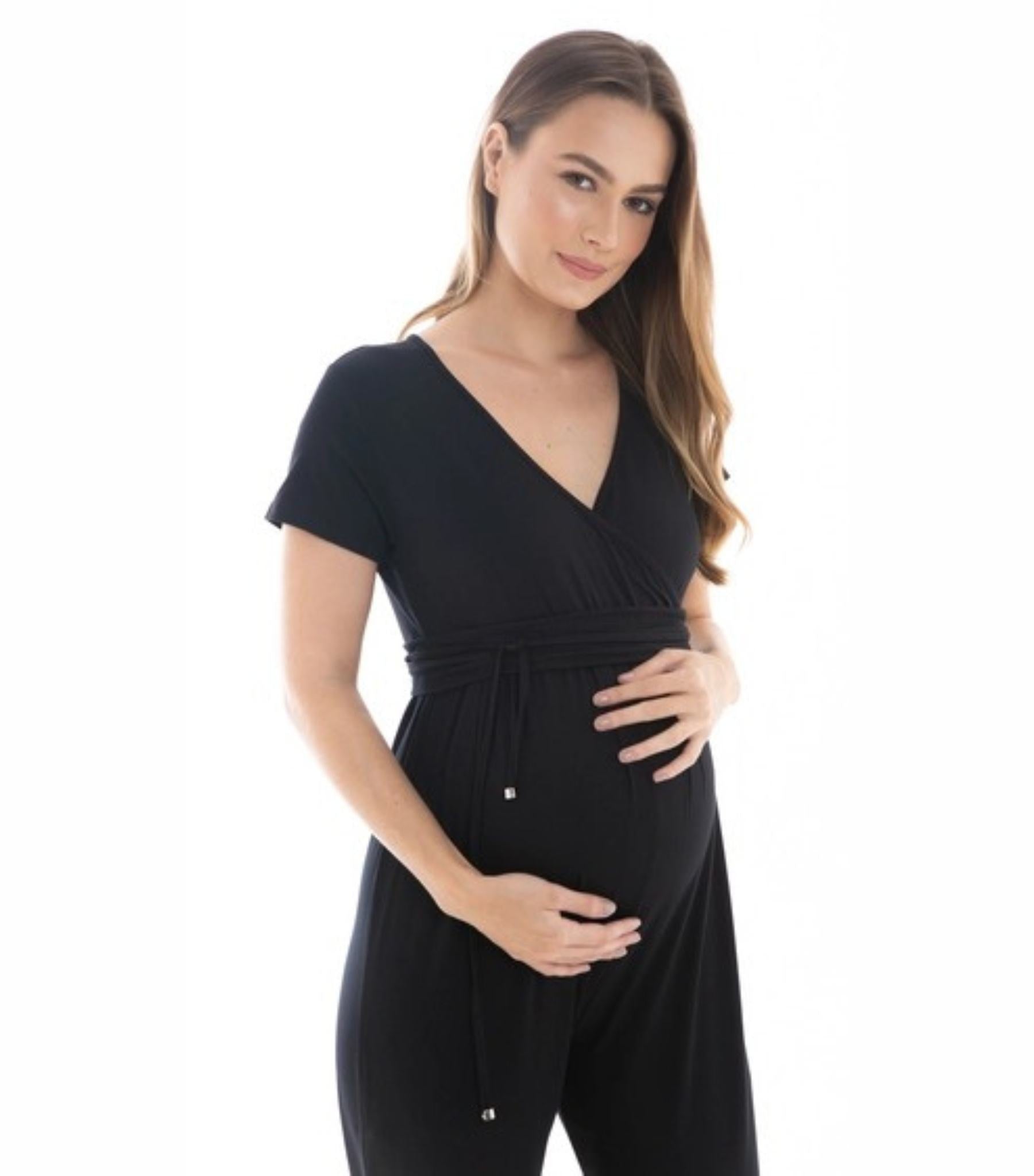 Maternity Jumpsuit Wrap Nursing Top - Black or Green