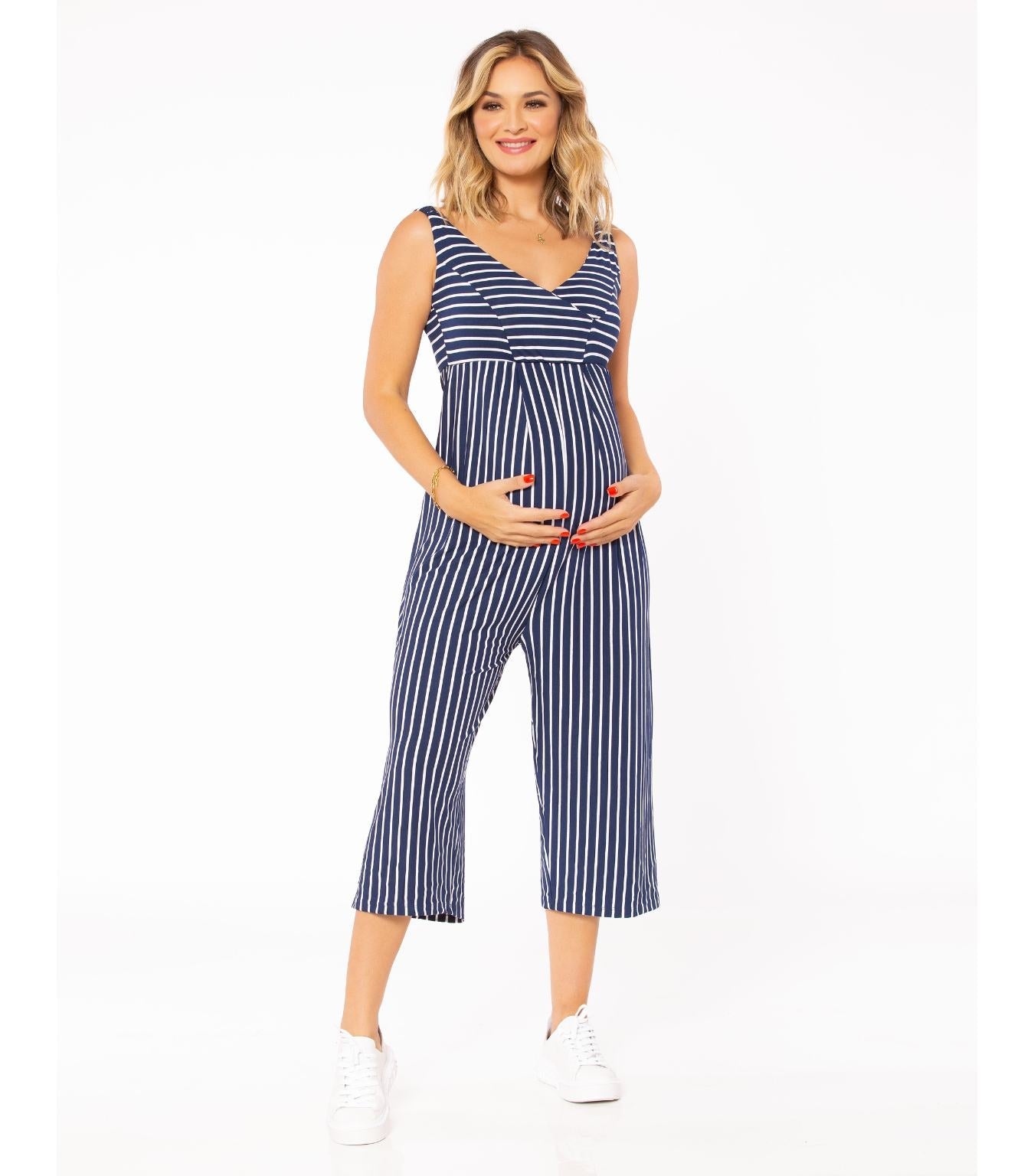 Maternity Pantacourt Jumpsuit with Nursing Top - Navy Blue