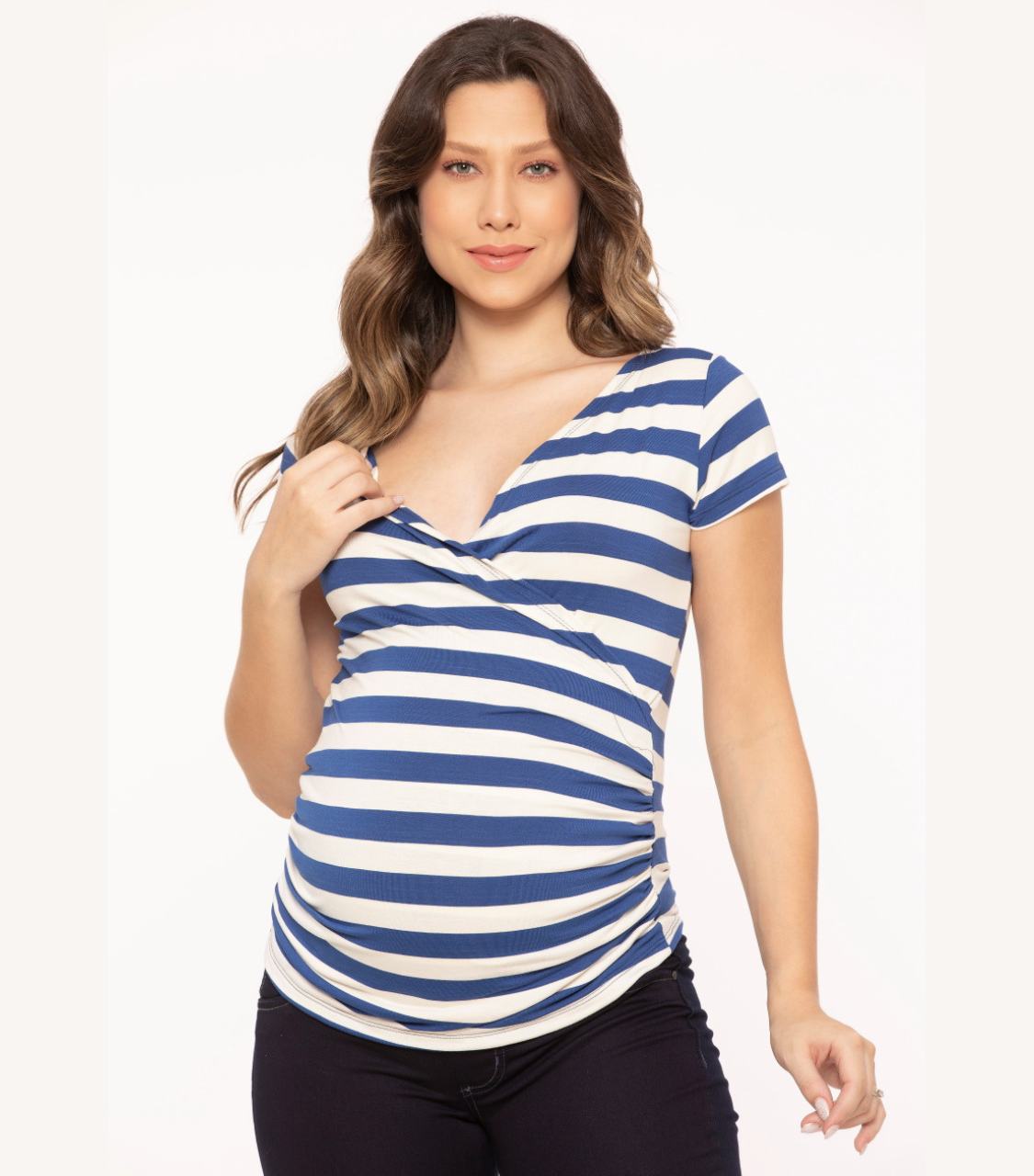 Maternity Tank Top Striped Blue - Wrap Nursing Top