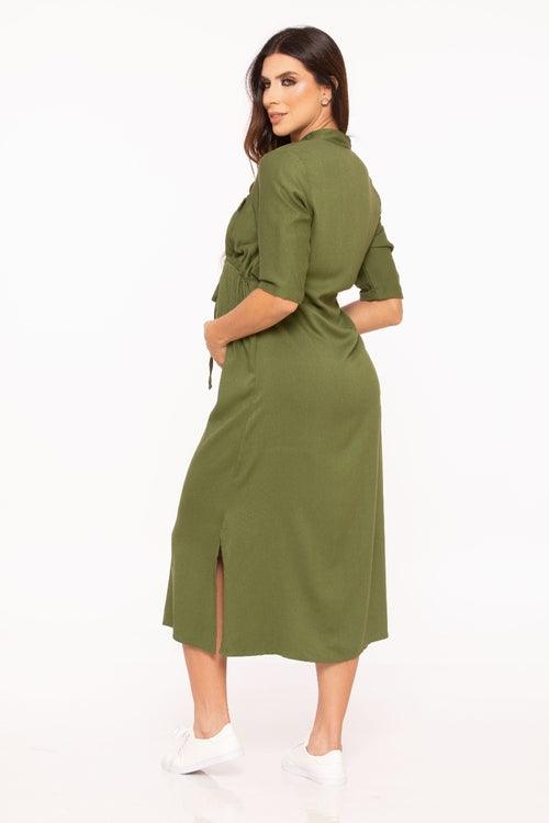 GREEN SHIRT MATERNITY DRESS - BUTTON-DOWN NURSING DESIGN - AJ MATERNITY CLOTHING