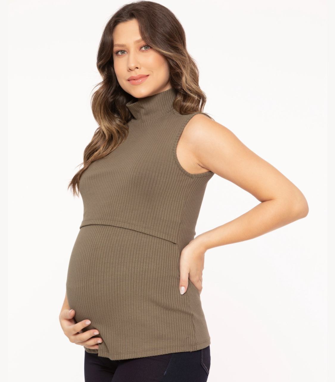 Moss Green Ribbed Maternity Tank Top - Scoop Nursing Tank Top