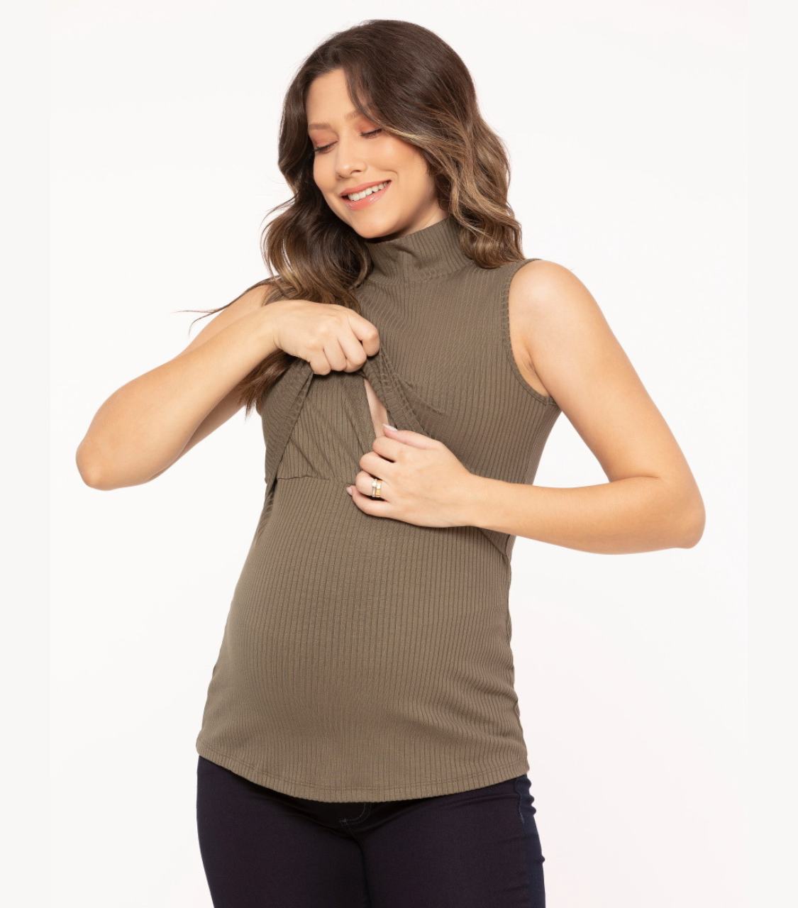 Moss Green Ribbed Maternity Tank Top - Scoop Nursing Tank Top