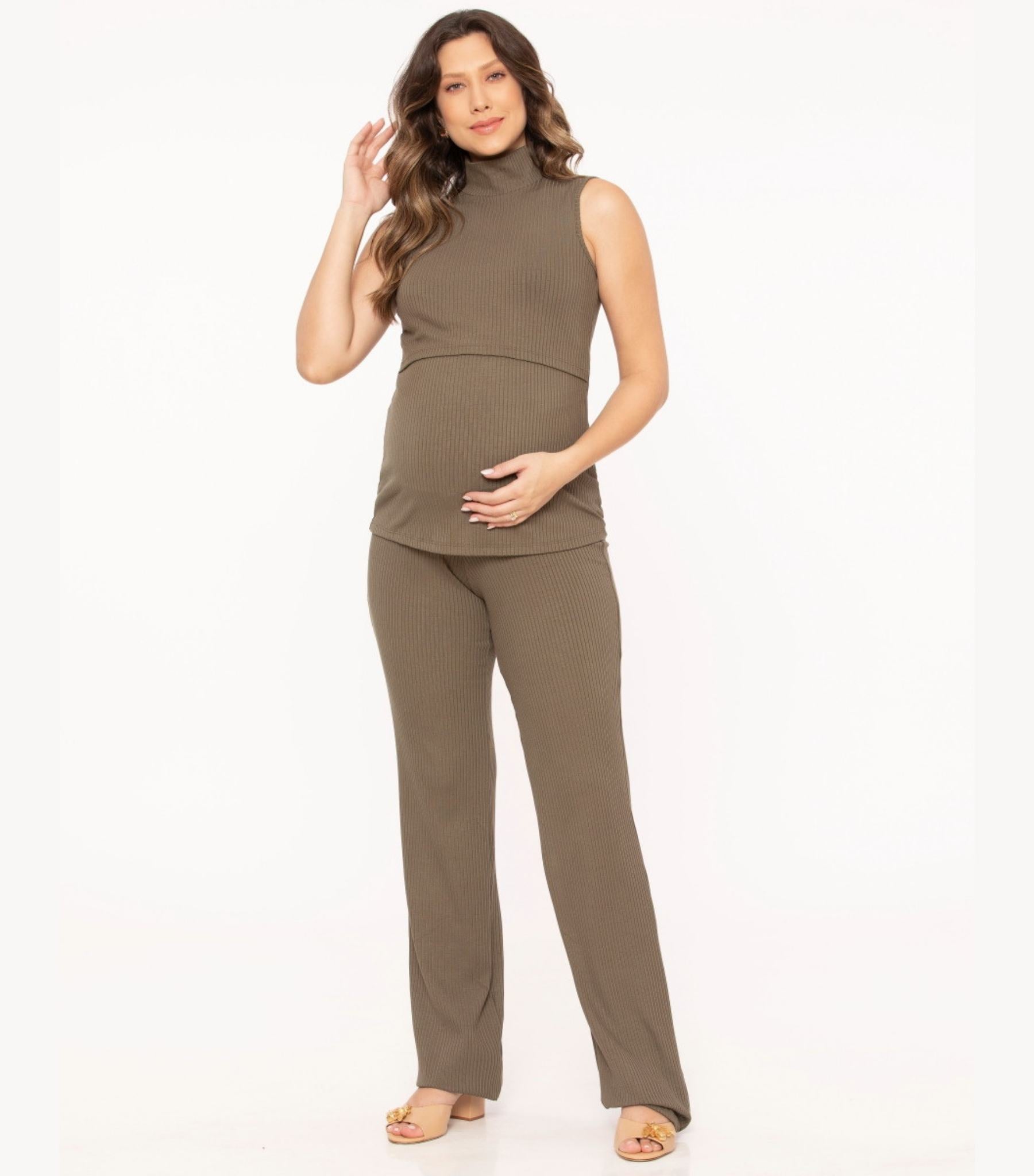 Moss Green Ribbed Maternity Tank Top - Scoop Nursing Tank Top