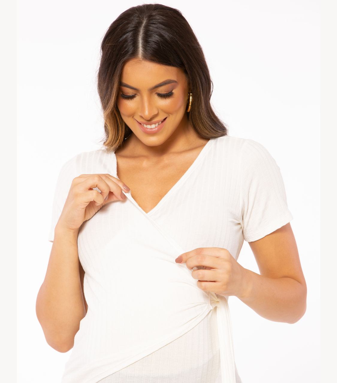 Off - White Maternity Tank Top - Wrap Nursing Top Side Tie