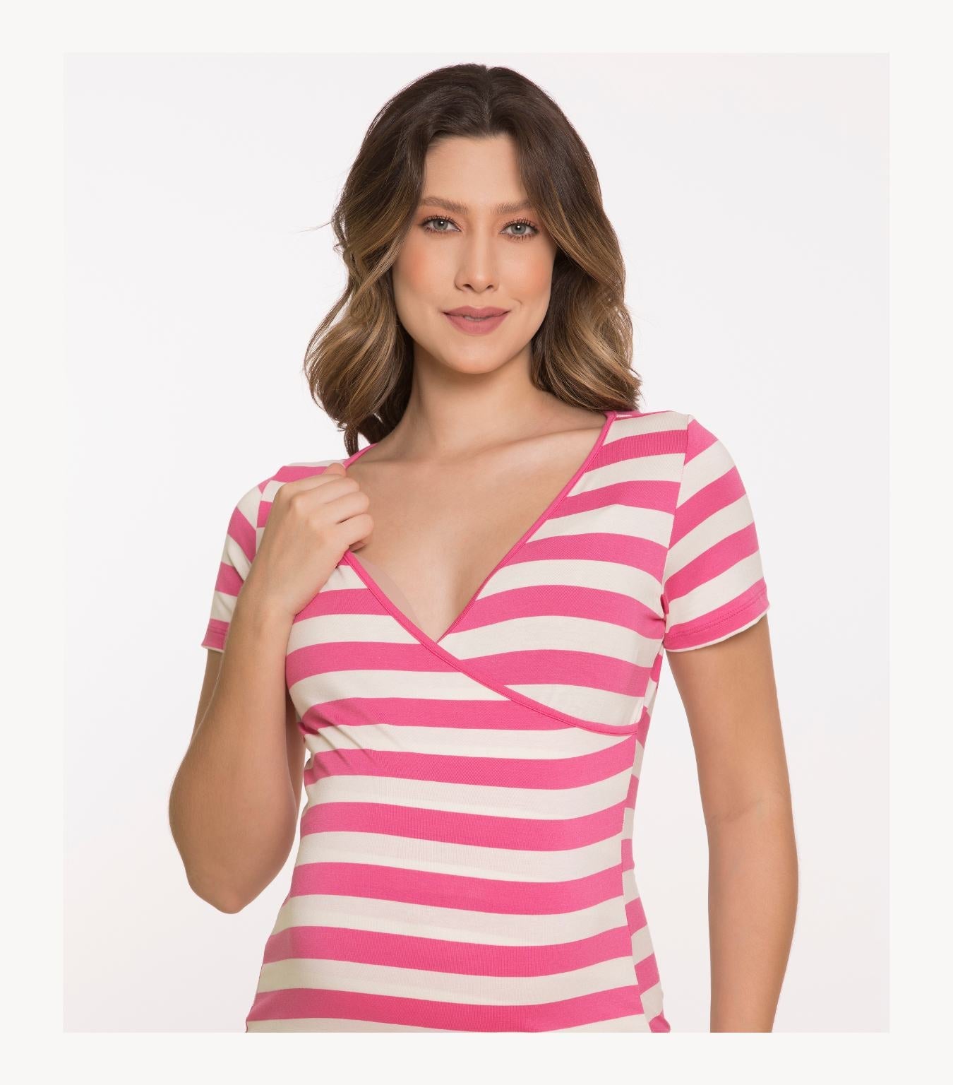 Pink Stripe Maternity Midi Dress - Wrap Nursing Top