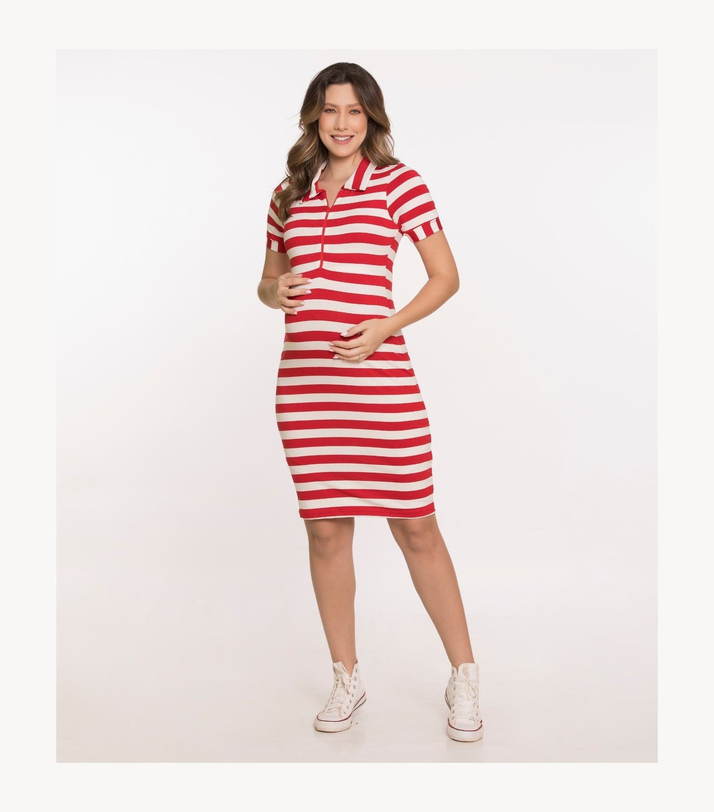 Red Striped Maternity Dress - Zipper Nursing Top